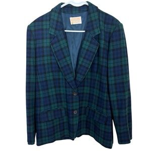 Vintage Pendleton Tartan Plaid 2 Button Blazer Women’s Size 14 Green & Navy